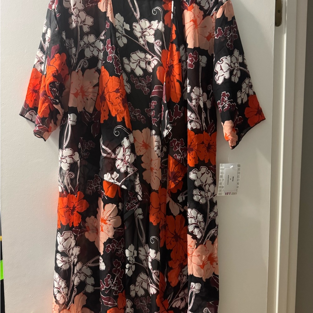 Floral Kimono with Orange, Deep red  and Black Design